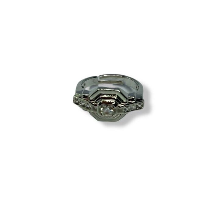 Beyaz Mineli ve Zirkon Taşlı Geometrik Silver Yüzük (Vintage Tasarım)