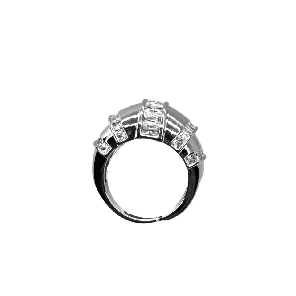 Silver Baget Zirkon Taşlı Ayarlanabilir Kruvasan Yüzük