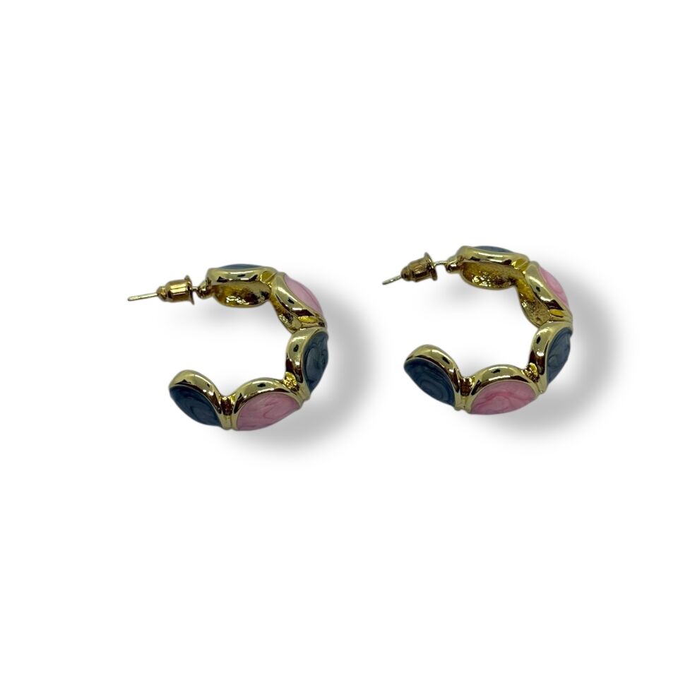 Pembe ve Yeşil Mineli Kalın Halka Küpe