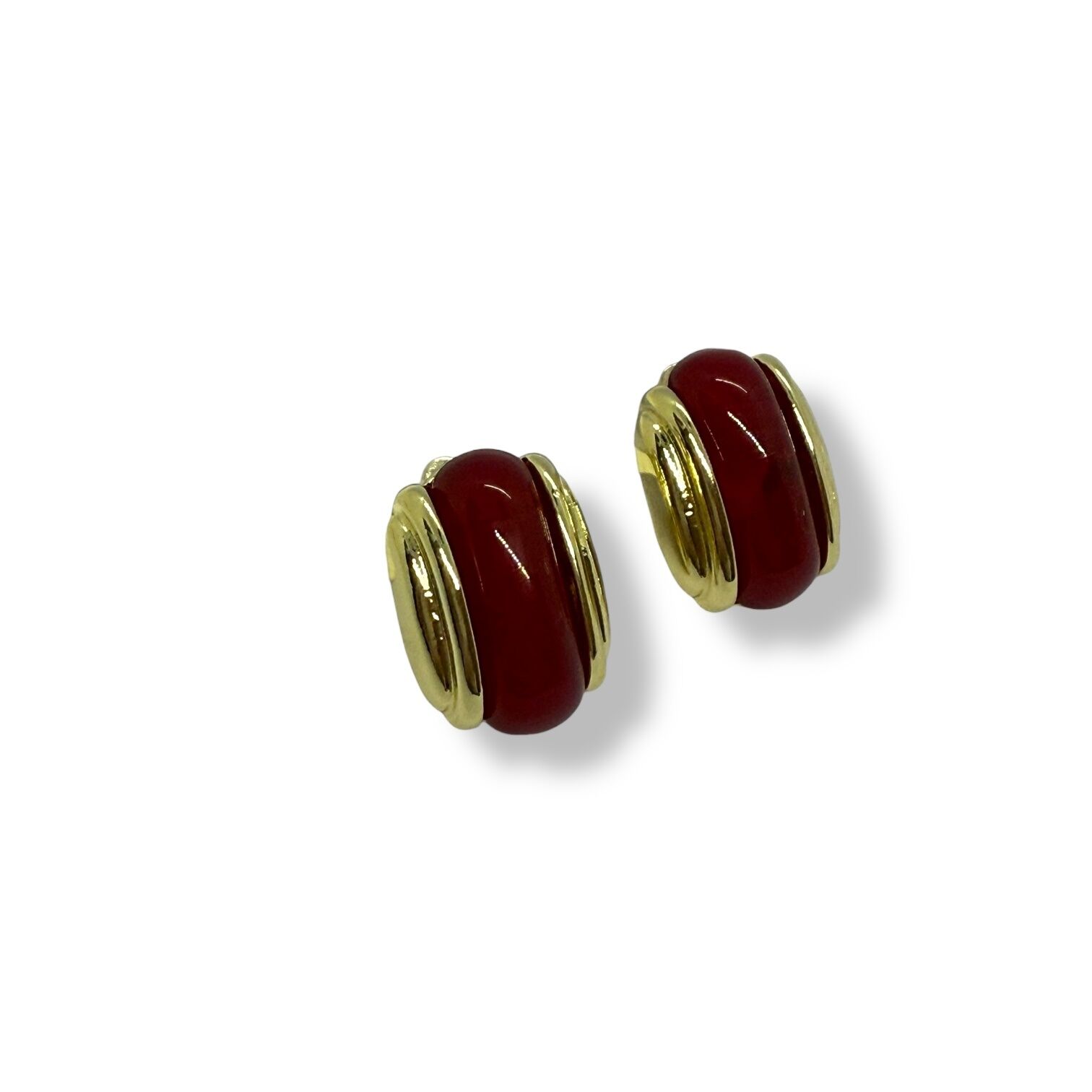 Kalın Oval (BORDO) Detaylı Retro Gold Küpe