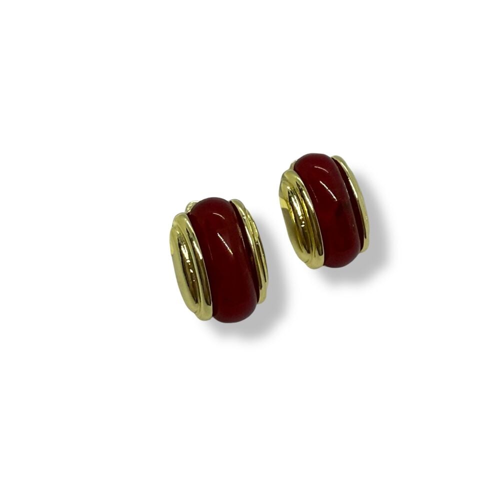 Kalın Oval (BORDO) Detaylı Retro Gold Küpe