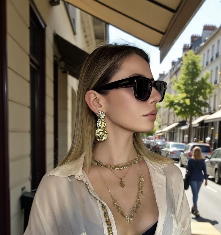 Üç Katmanlı Spiral (Burgu) Desenli Uzun Sallantılı Gold Küpe