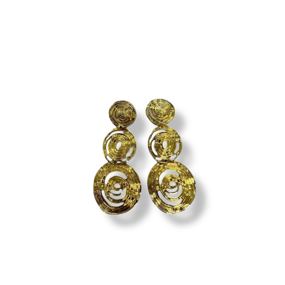 Üç Katmanlı Spiral (Burgu) Desenli Uzun Sallantılı Gold Küpe