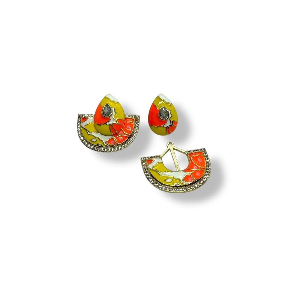 Renkli Mineli ve Zirkonlu Asimetrik İkili Küpe