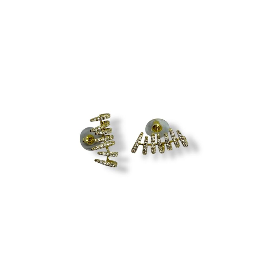 Lüks Uzun Spiral Zirkon Taşlı Gold Manşet Küpe (Ear Crawler) (GOLD)
