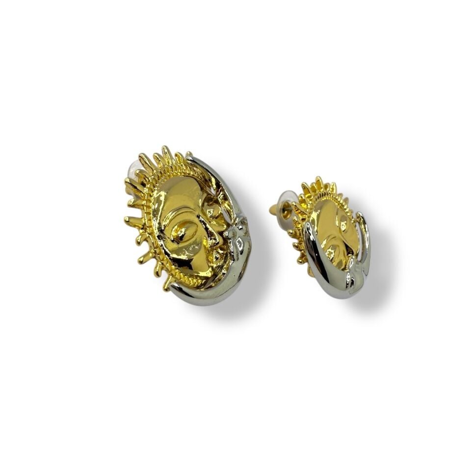 Güneş ve Ay Motifli İki Tonlu Küpe