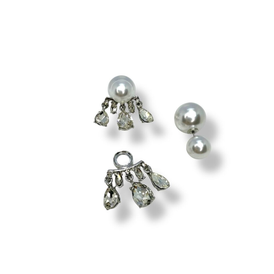 Pearl Rain: İnci ve Damla Zirkon Taşlı Ear Jacket Küpe (Gümüş Renk)