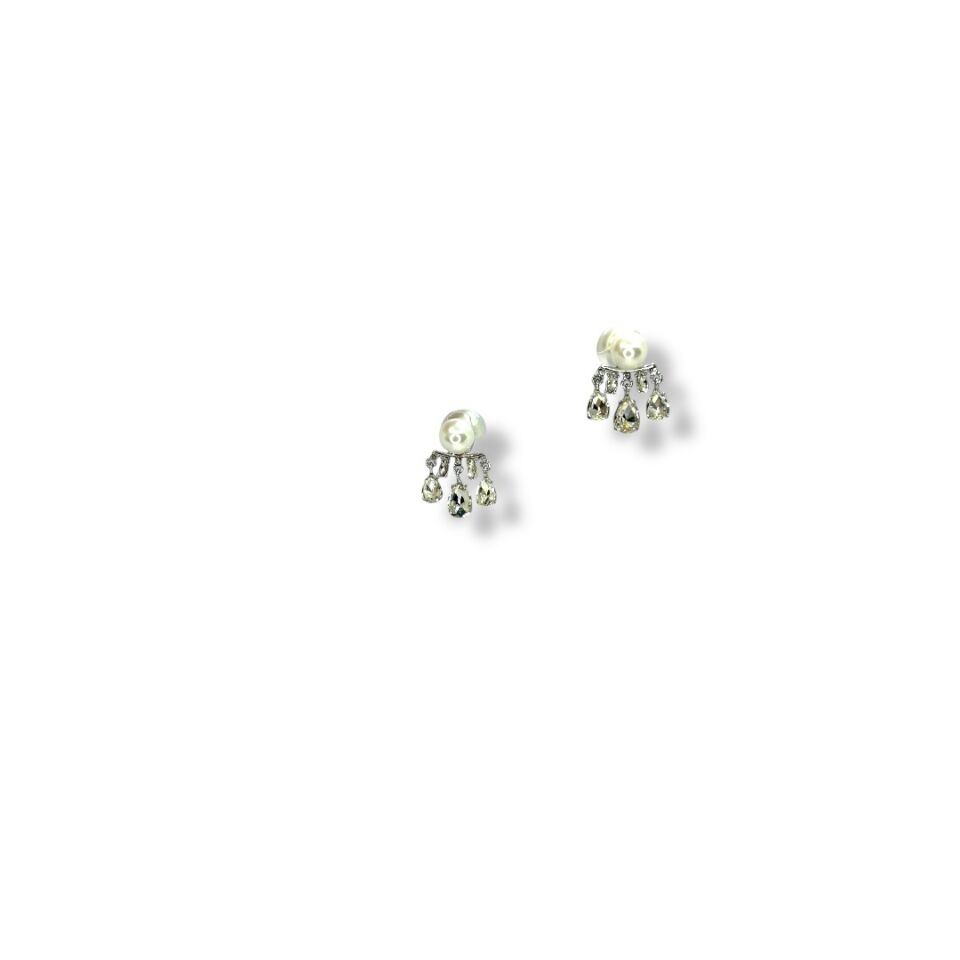 Pearl Rain: İnci ve Damla Zirkon Taşlı Ear Jacket Küpe (Gümüş Renk)