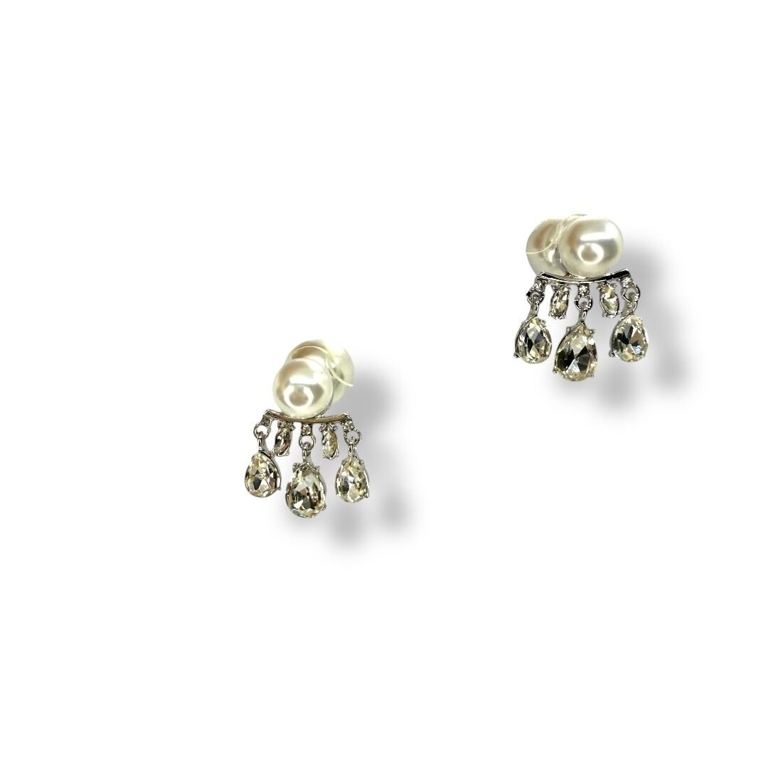 Pearl Rain: İnci ve Damla Zirkon Taşlı Ear Jacket Küpe (Gümüş Renk)