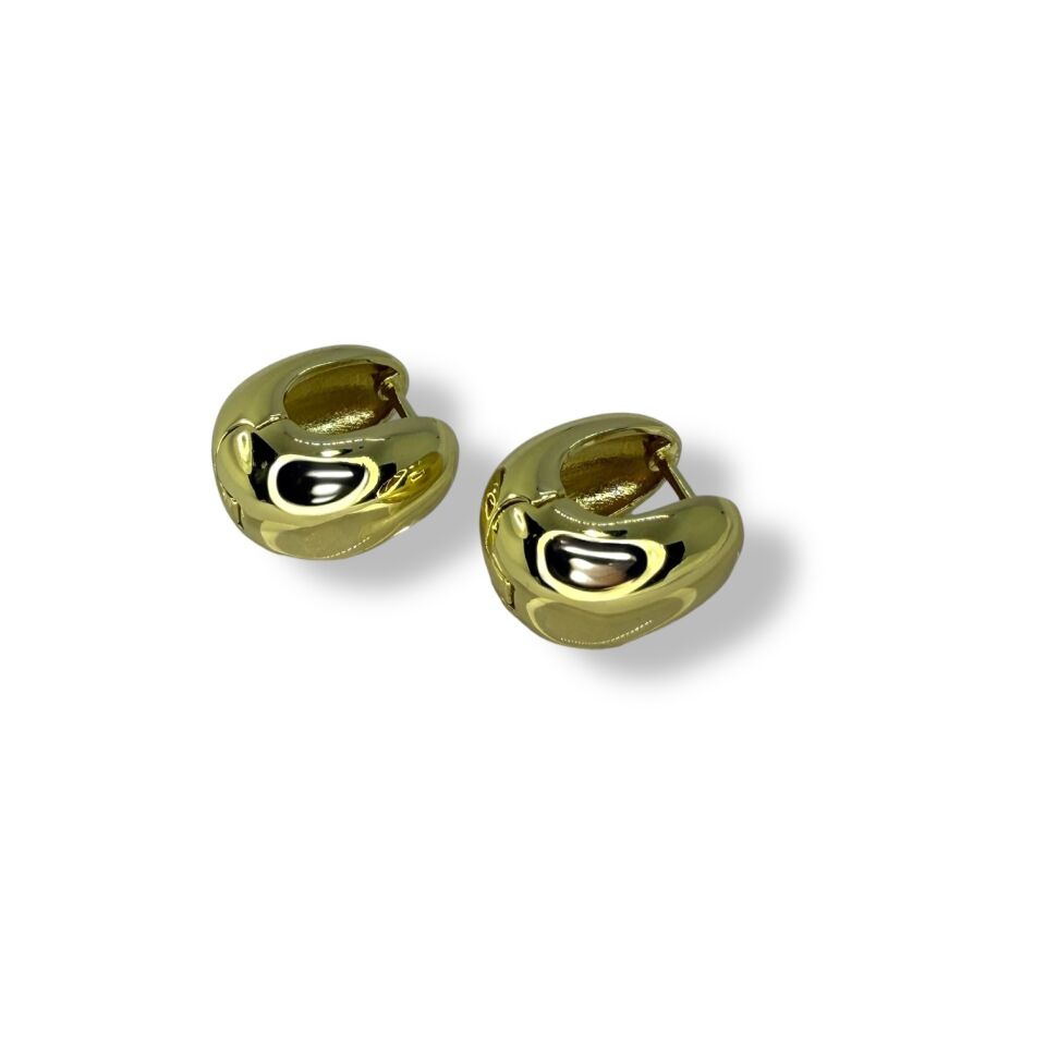 Modern Bombeli Tasarım Kalın Gold Halka Küpe (Liquid Form)