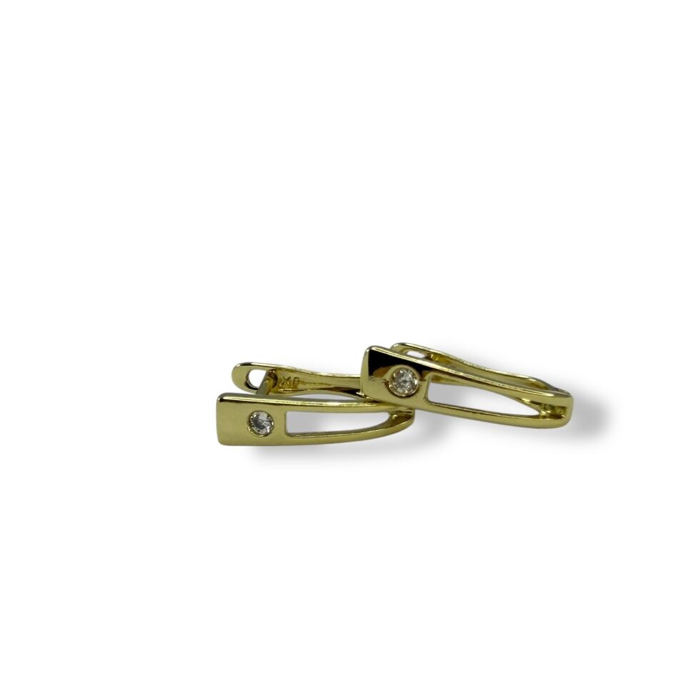 Tek Taş Detaylı Modern U Form Gold Halka Küpe