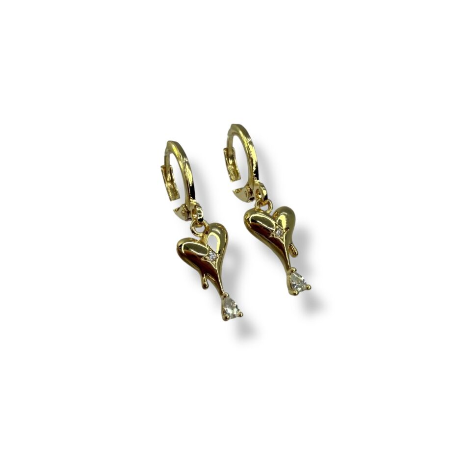 Melting Heart (Eriyen Kalp) Model Taşlı Küpe | Modern ve Romantik Tasarım(gold)