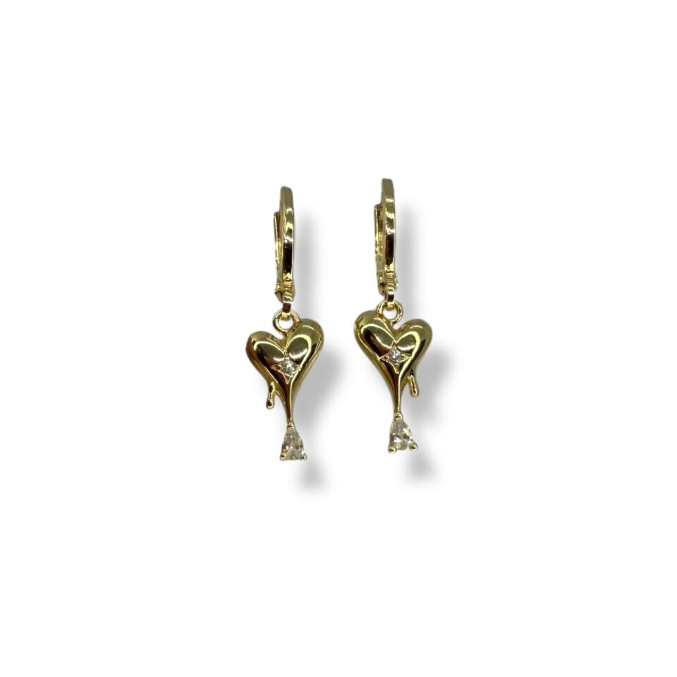 Melting Heart (Eriyen Kalp) Model Taşlı Küpe | Modern ve Romantik Tasarım(gold)