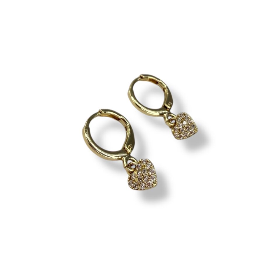 Zirkon Taşlı Kalp Figürlü Sallantılı Halka Küpe - Gold ve Gümüş Renk Seçenekli Işıltılı Küpe (gold)