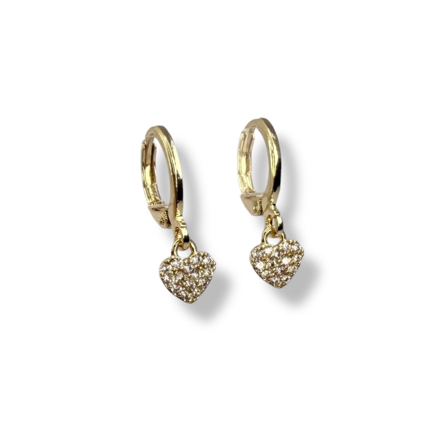 Zirkon Taşlı Kalp Figürlü Sallantılı Halka Küpe - Gold ve Gümüş Renk Seçenekli Işıltılı Küpe (gold)