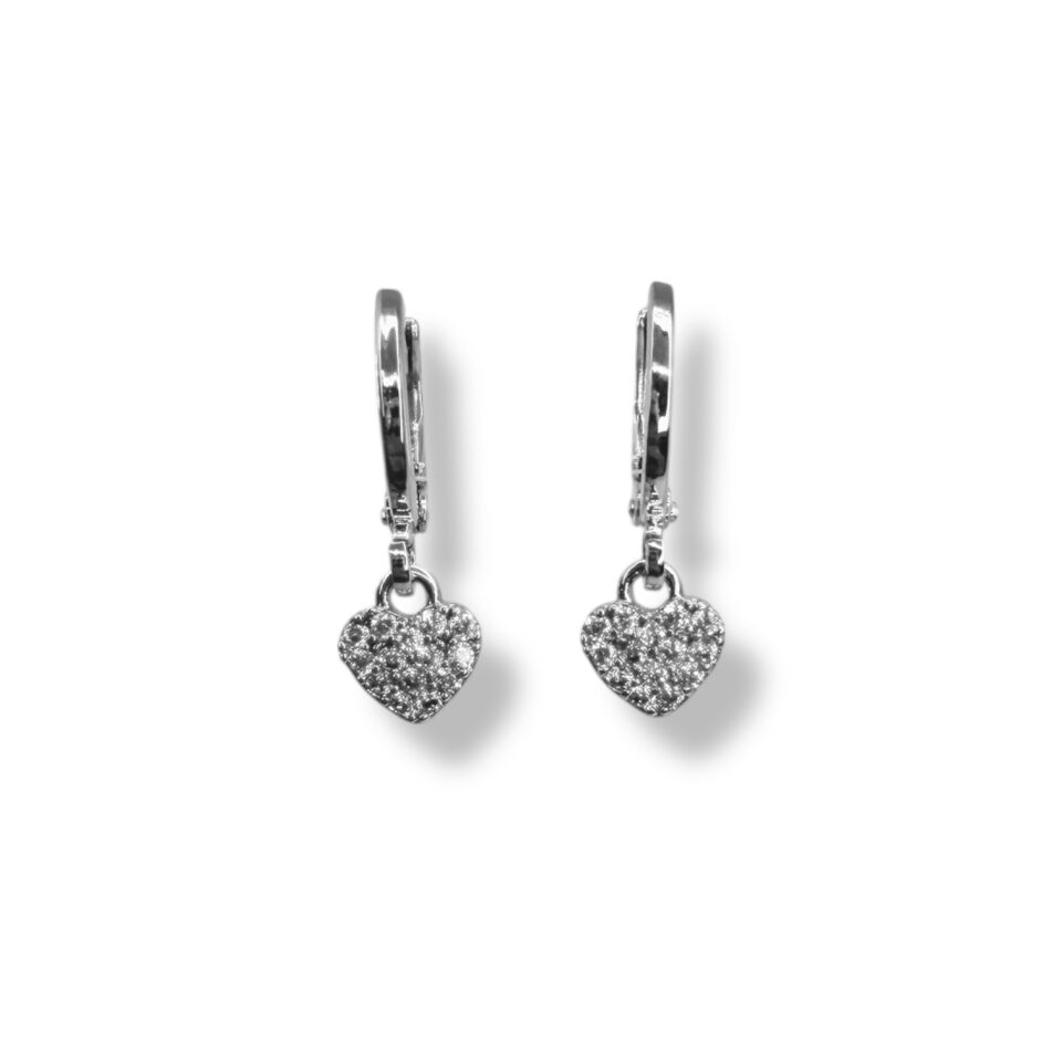 Zirkon Taşlı Kalp Figürlü Sallantılı Halka Küpe - Gold ve Gümüş Renk Seçenekli Işıltılı Küpe(silver)