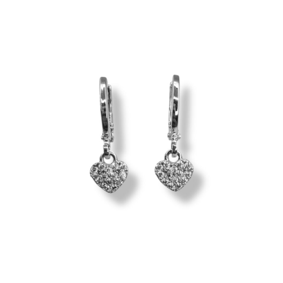 Zirkon Taşlı Kalp Figürlü Sallantılı Halka Küpe - Gold ve Gümüş Renk Seçenekli Işıltılı Küpe(silver)