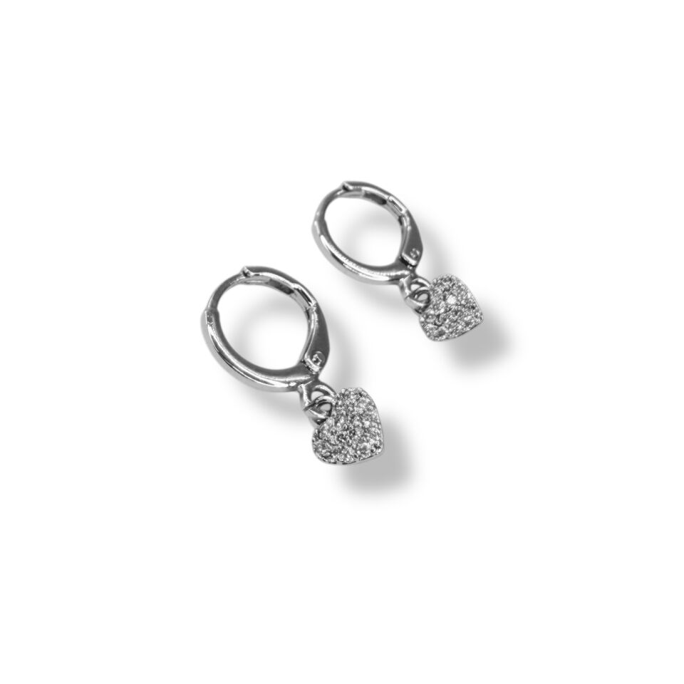 Zirkon Taşlı Kalp Figürlü Sallantılı Halka Küpe - Gold ve Gümüş Renk Seçenekli Işıltılı Küpe(silver)