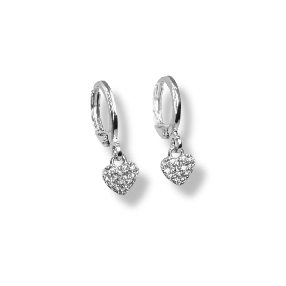 Zirkon Taşlı Kalp Figürlü Sallantılı Halka Küpe - Gold ve Gümüş Renk Seçenekli Işıltılı Küpe(silver)