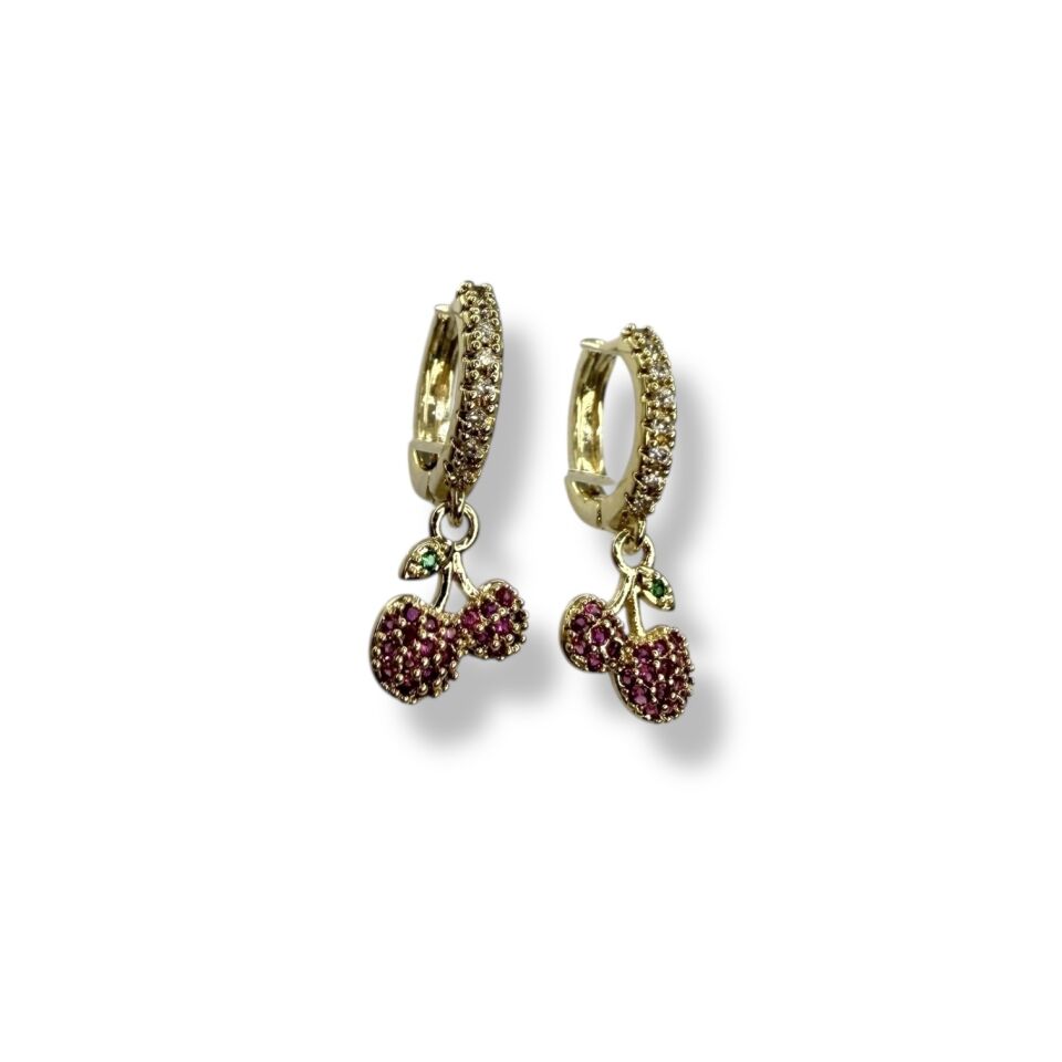 Renkli Taşlı Kiraz Küpe | Cherry Earrings (Kiraz Küpeler) - Y2K ve Pop Art Stil  (gold)