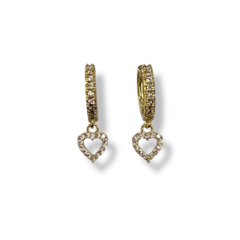 Kalp Figürlü Zirkon Taşlı Sallantılı Halka Küpe - Gold