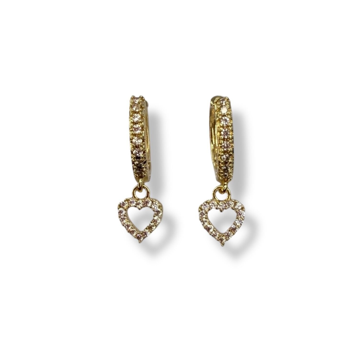 Kalp Figürlü Zirkon Taşlı Sallantılı Halka Küpe - Gold