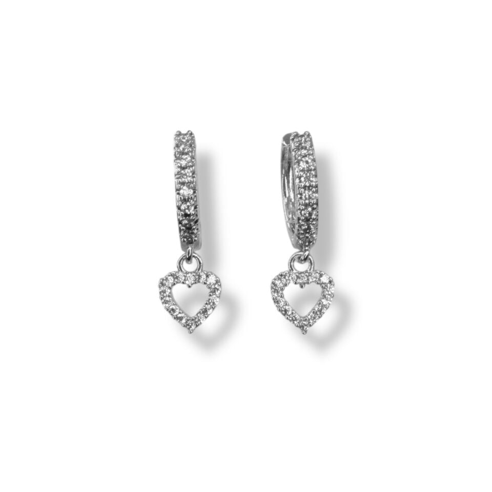 Kalp Figürlü Zirkon Taşlı Sallantılı Halka Küpe - Silver