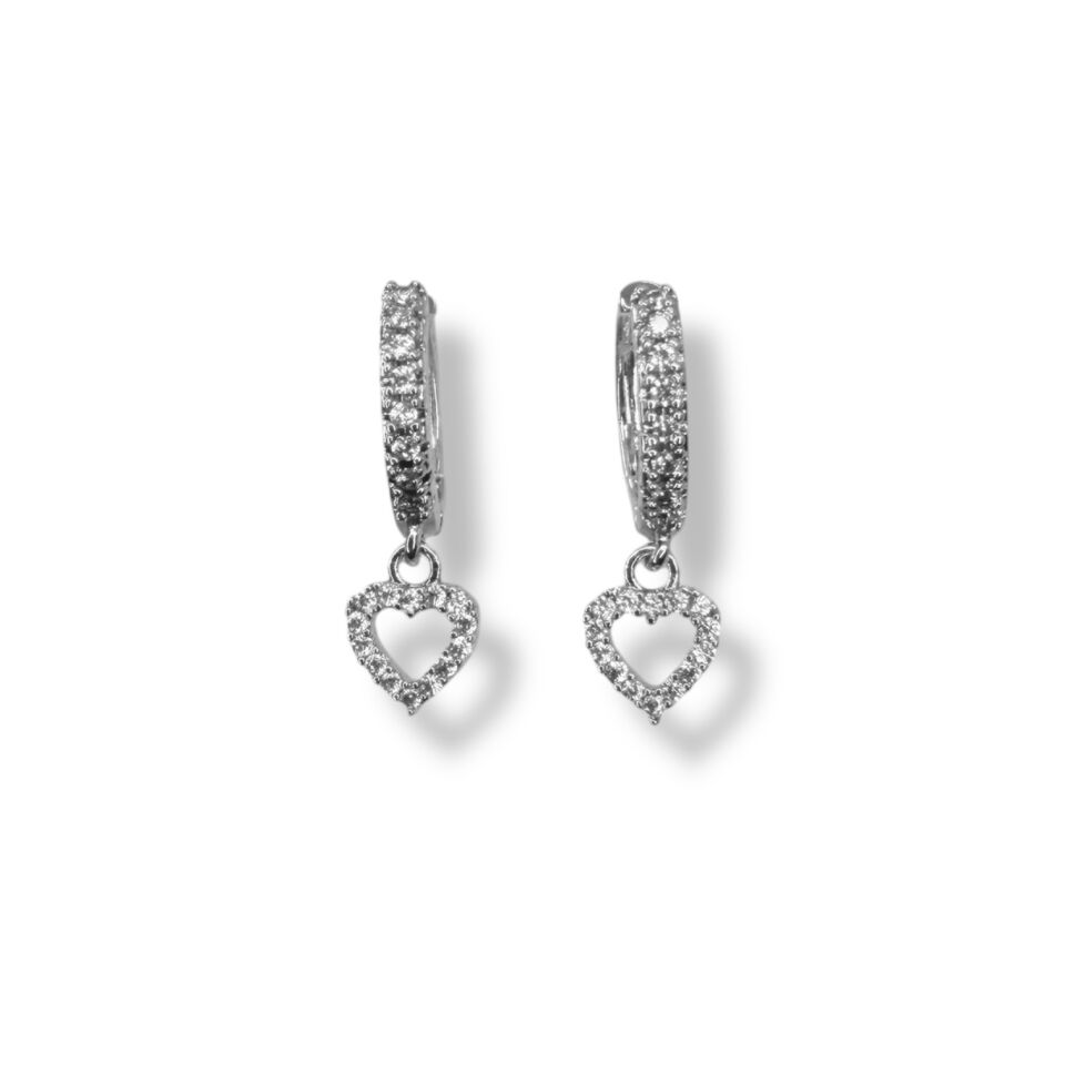 Kalp Figürlü Zirkon Taşlı Sallantılı Halka Küpe - Silver