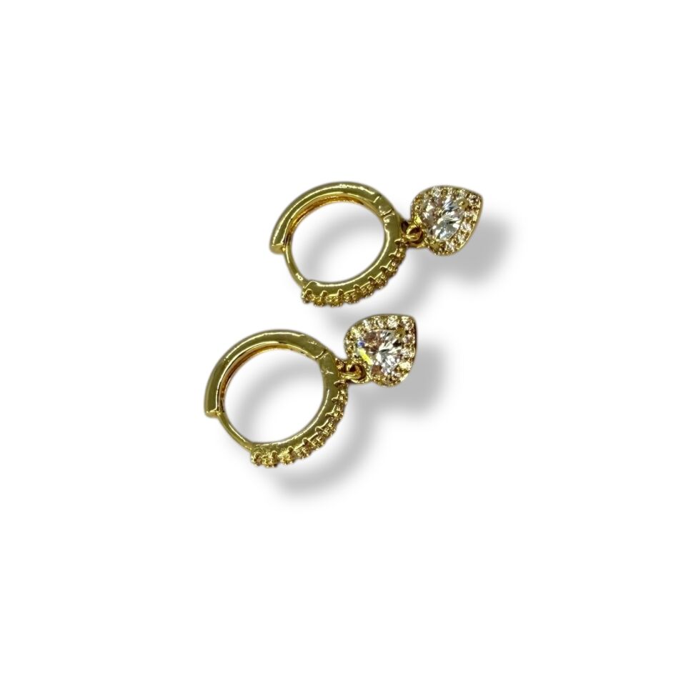 Tektaş Kalp Figürlü Zirkon Taşlı Halka Küpe - Gold ve Gümüş Renk Seçenekli Sallantılı Küpe (gold)