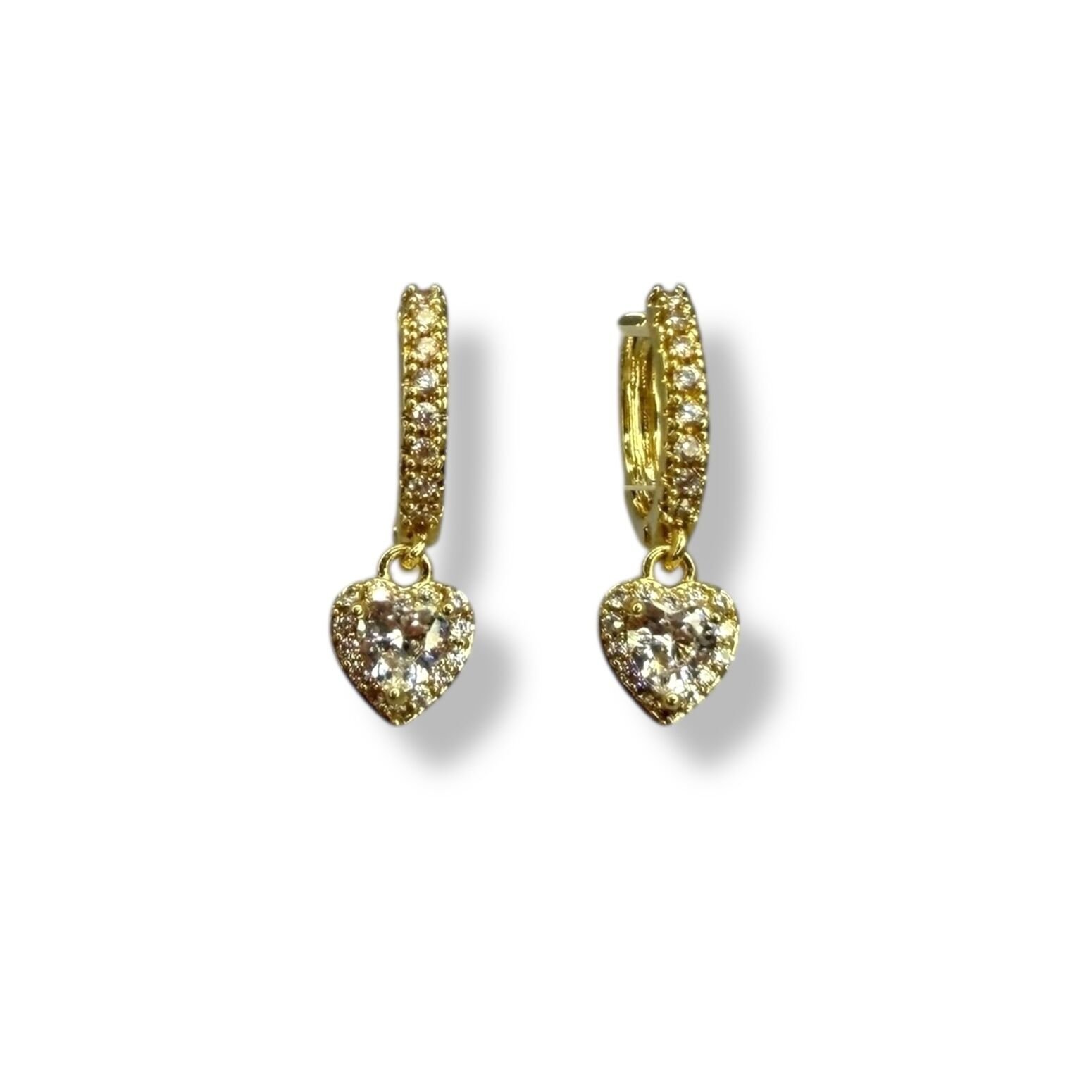 Tektaş Kalp Figürlü Zirkon Taşlı Halka Küpe - Gold ve Gümüş Renk Seçenekli Sallantılı Küpe (gold)