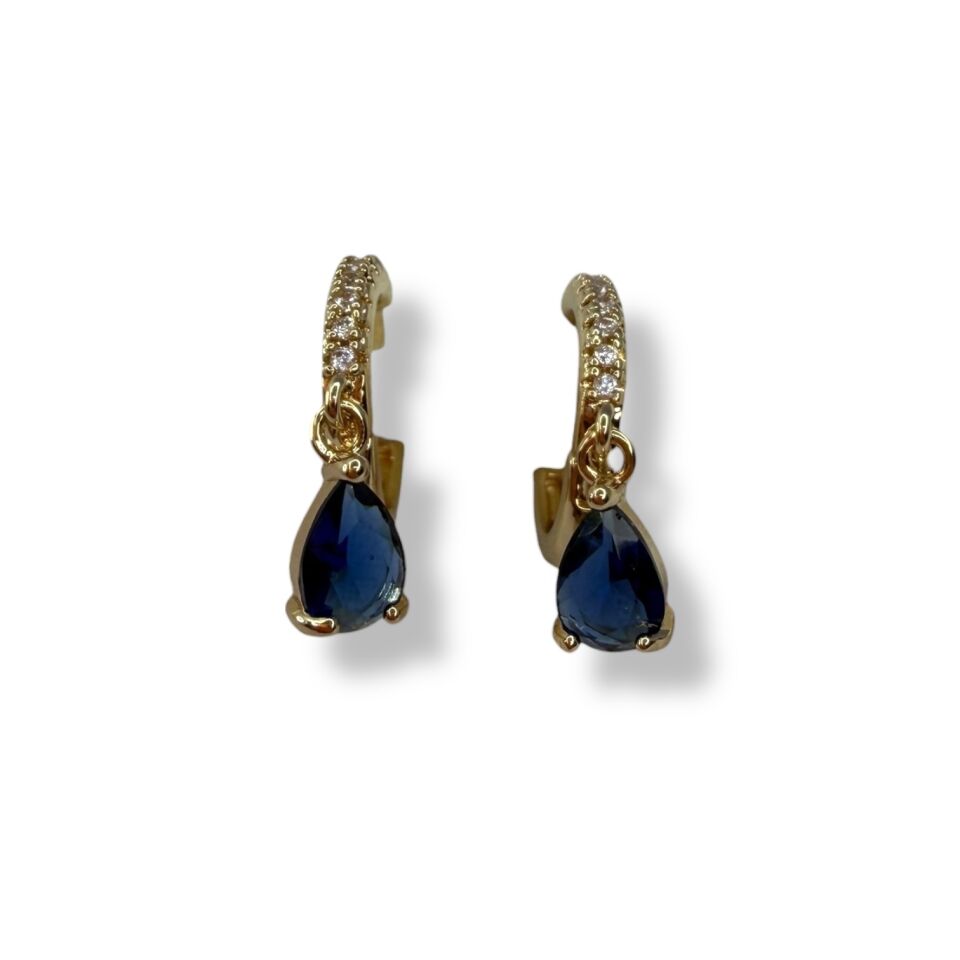 Safir Mavisi Zirkon Taşlı Damla Sallantılı Küpe - Gold ve Gümüş Renk Seçenekli Minimal Küpe(gold)