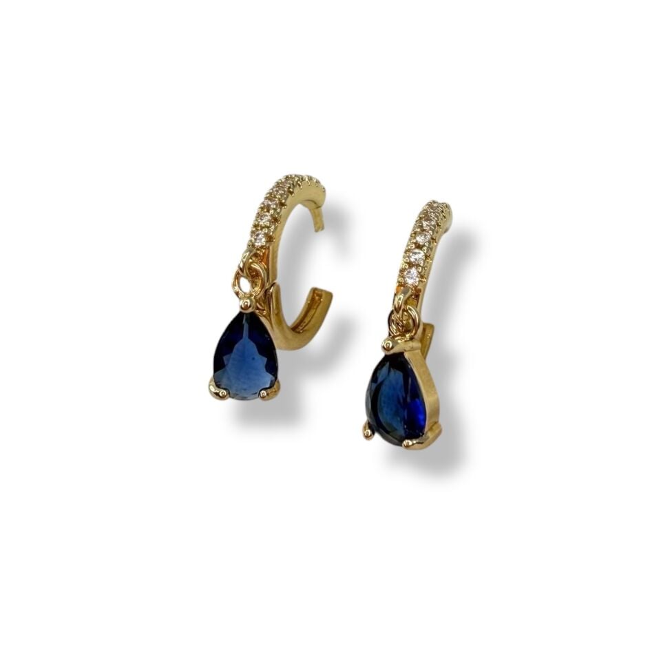 Safir Mavisi Zirkon Taşlı Damla Sallantılı Küpe - Gold ve Gümüş Renk Seçenekli Minimal Küpe(gold)