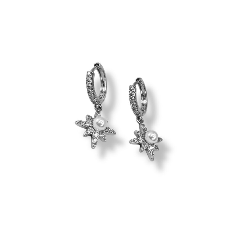 Kutup Yıldızı İncili Küpe | North Star Celestial Tasarım (Yol Gösterici Sembol)(silver)