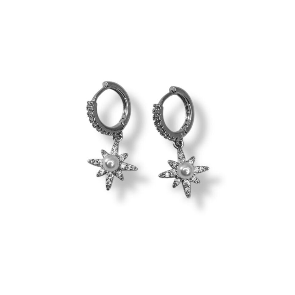 Kutup Yıldızı İncili Küpe | North Star Celestial Tasarım (Yol Gösterici Sembol)(silver)