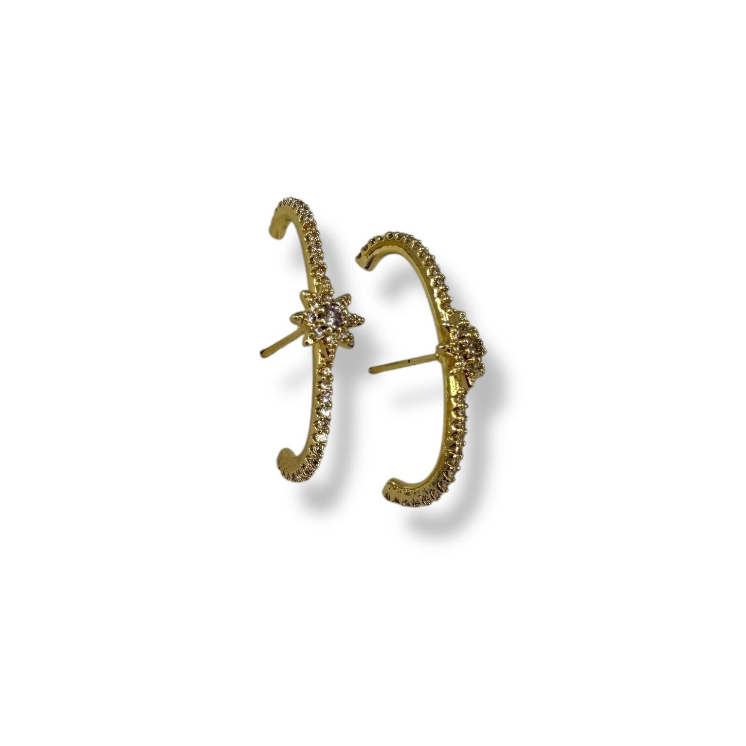 Yıldız Figürlü Zirkon Taşlı Ear Climber Küpe - Kulağı Saran Modern Tasarım (Gold)