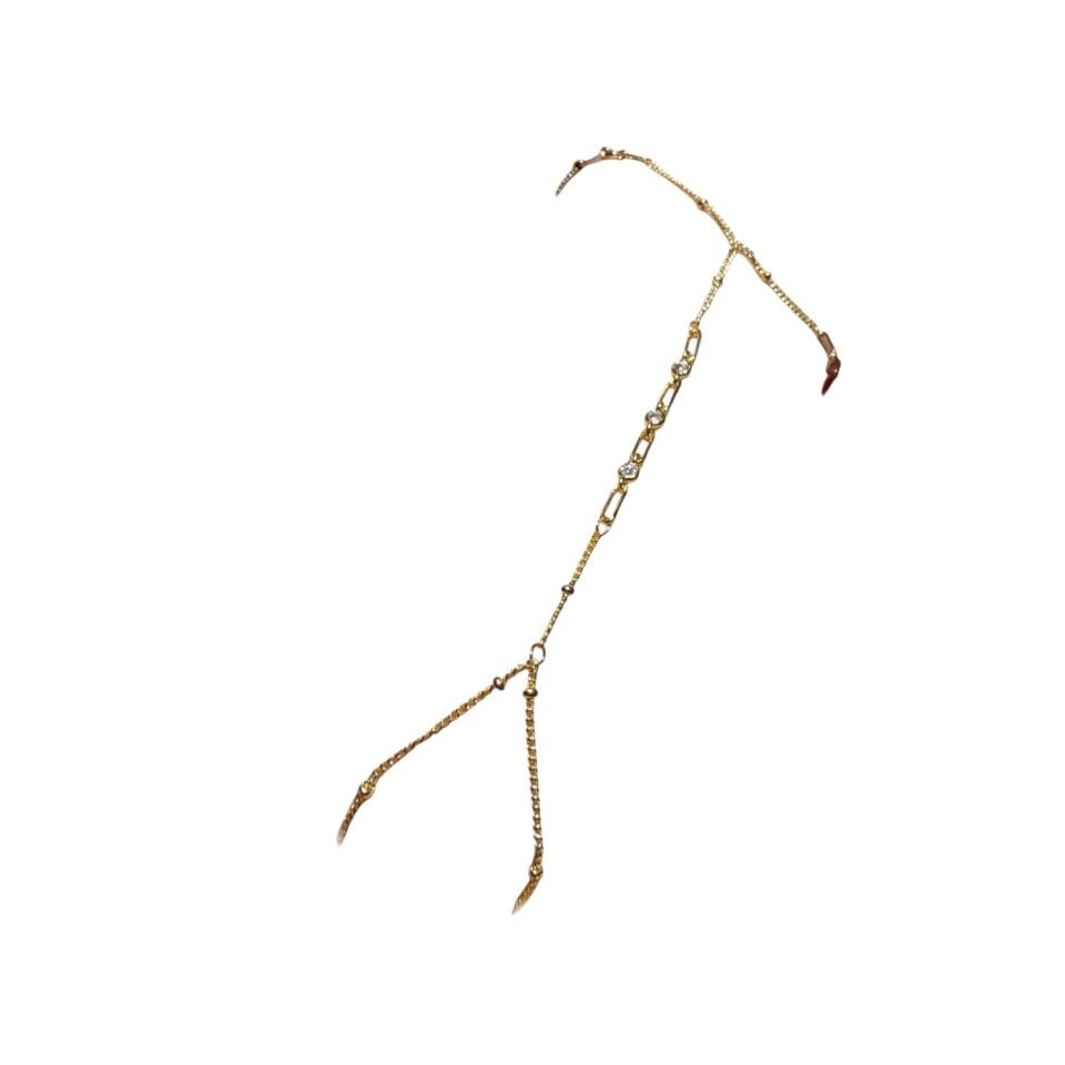 Işıltılı Taş Detaylı Bakla Zincir Şahmeran - Gold ve Gümüş Seçenekli El Takısı(GOLD)