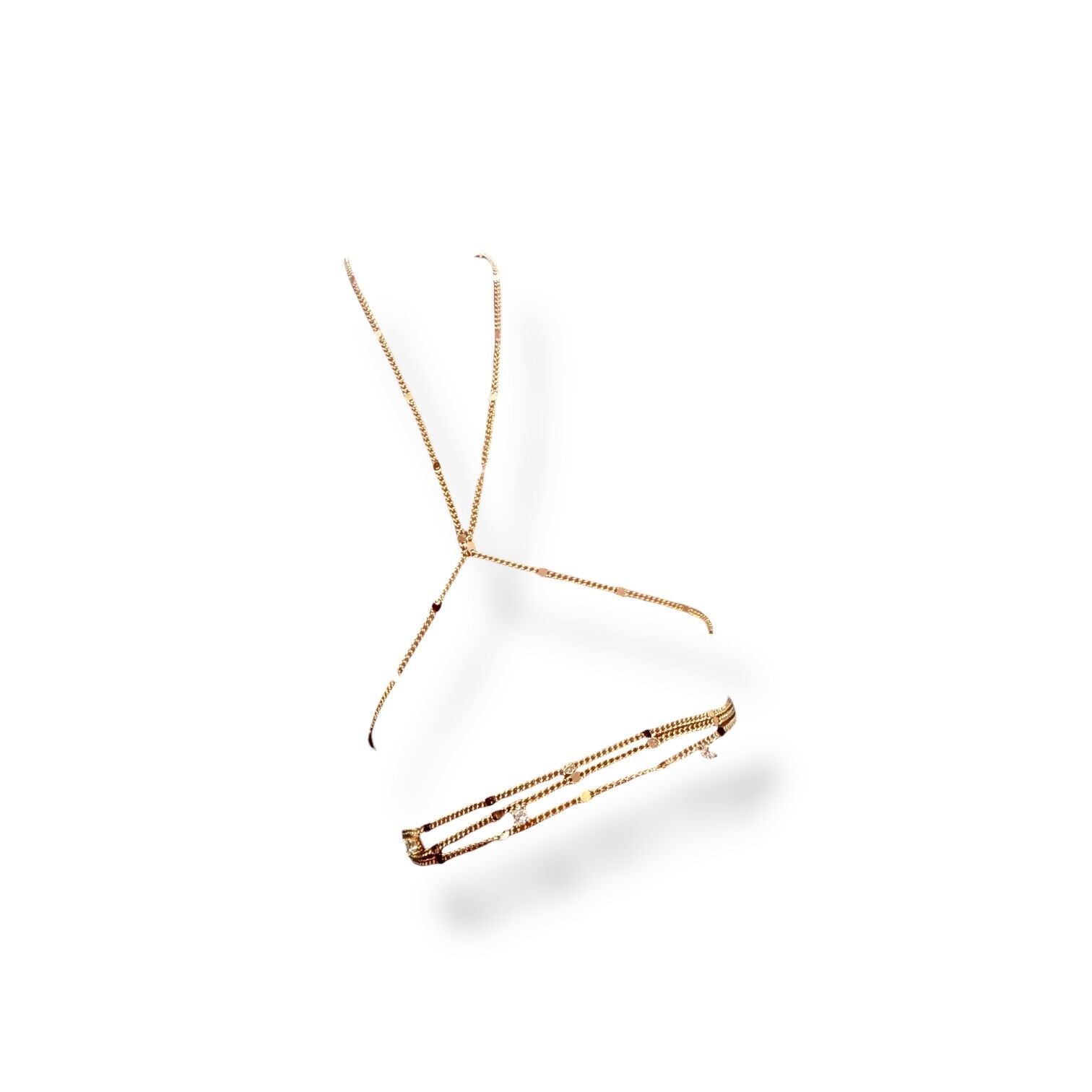 Zirkon Taş Detaylı Üçlü Zincir Şahmeran - Pul Görünümlü Zincirli El Takısı (Gold ve Gümüş Seçenekli)(GOLD)