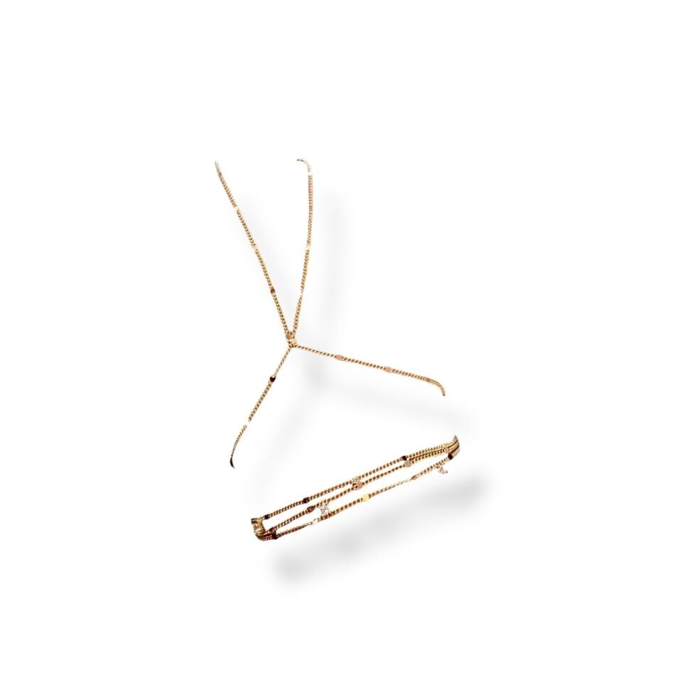 Zirkon Taş Detaylı Üçlü Zincir Şahmeran - Pul Görünümlü Zincirli El Takısı (Gold ve Gümüş Seçenekli)(GOLD)