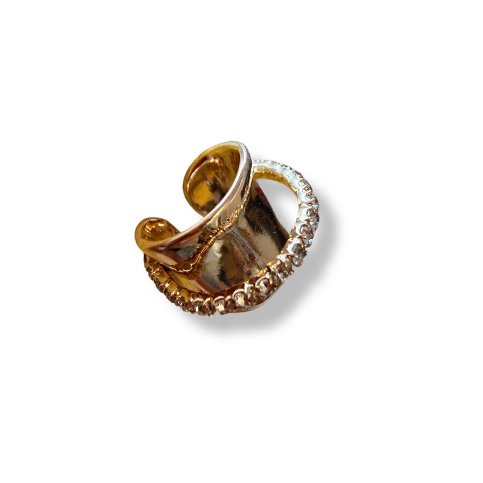 Gold/Gümüş Renk Zirkon Taşlı Kalın Kıkırdak Küpe - Deliksiz Modern Ear Cuff(GOLD)