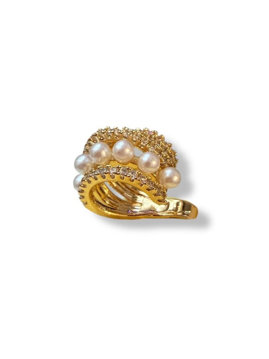 İnci ve Zirkon Taşlı Lüks Kıkırdak Küpe - Gold Renk