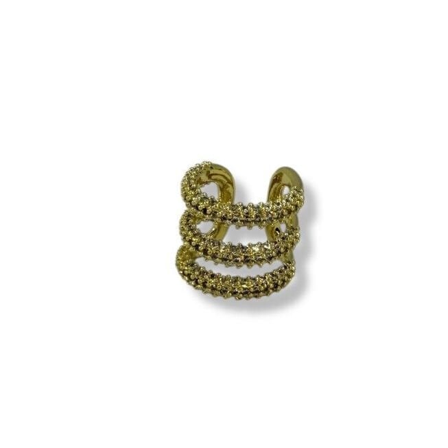 Üç Sıra Tamamı Taşlı Kıkırdak Küpe - Gold/Gümüş Renk Deliksiz Lüks Ear Cuff(GOLD)