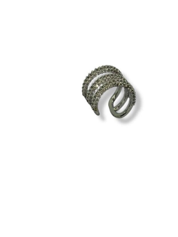 Üç Sıra Tamamı Taşlı Kıkırdak Küpe - Gümüş Renk Deliksiz Lüks Ear Cuff