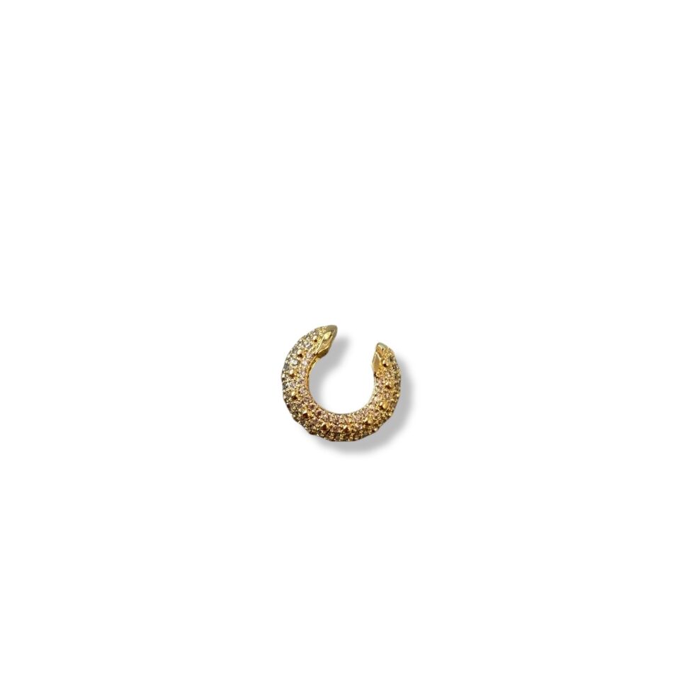 Tamamı Mikro Taşlı Bombeli Kıkırdak Küpe - Deliksiz Lüks Ear Cuff (Gold ve Gümüş Seçenekli)(GOLD)