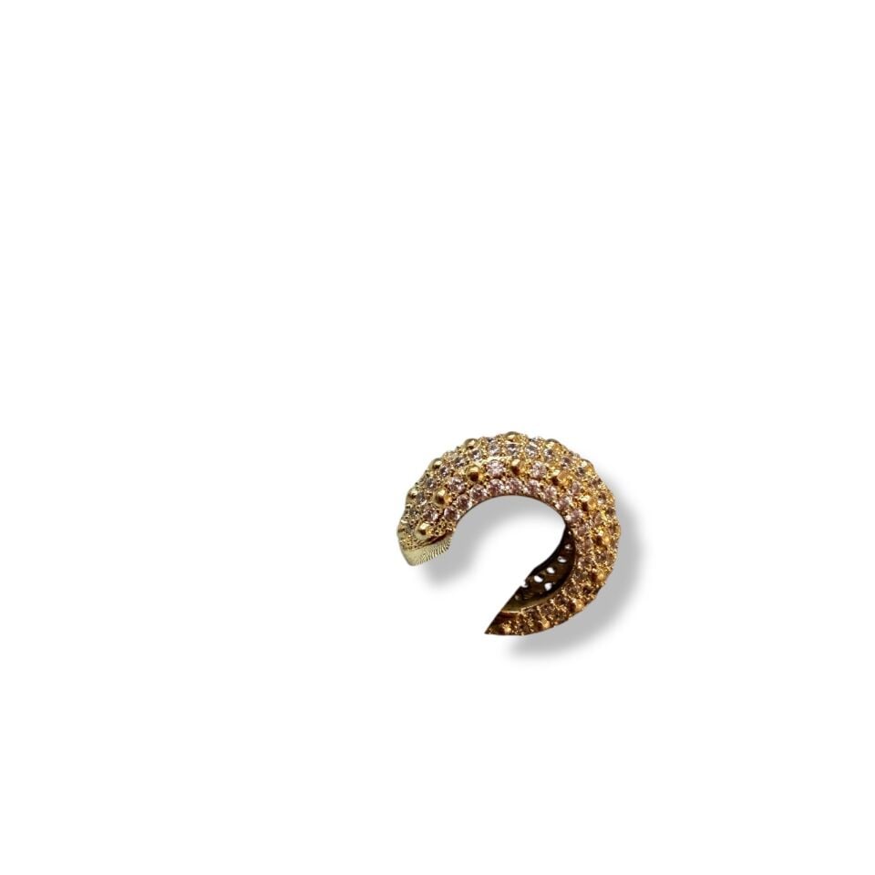 Tamamı Mikro Taşlı Bombeli Kıkırdak Küpe - Deliksiz Lüks Ear Cuff (Gold ve Gümüş Seçenekli)(GOLD)