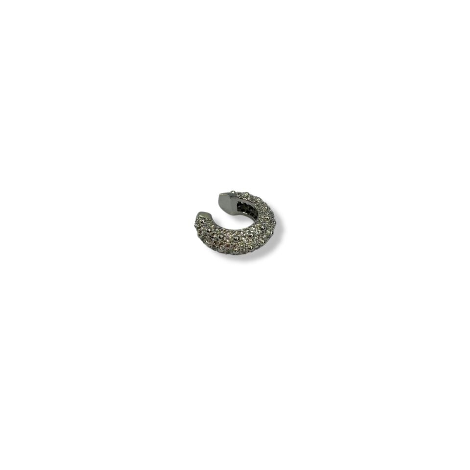 Tamamı Mikro Taşlı Bombeli Kıkırdak Küpe - Deliksiz Lüks Ear Cuff (Gold ve Gümüş Seçenekli)(SILVER)