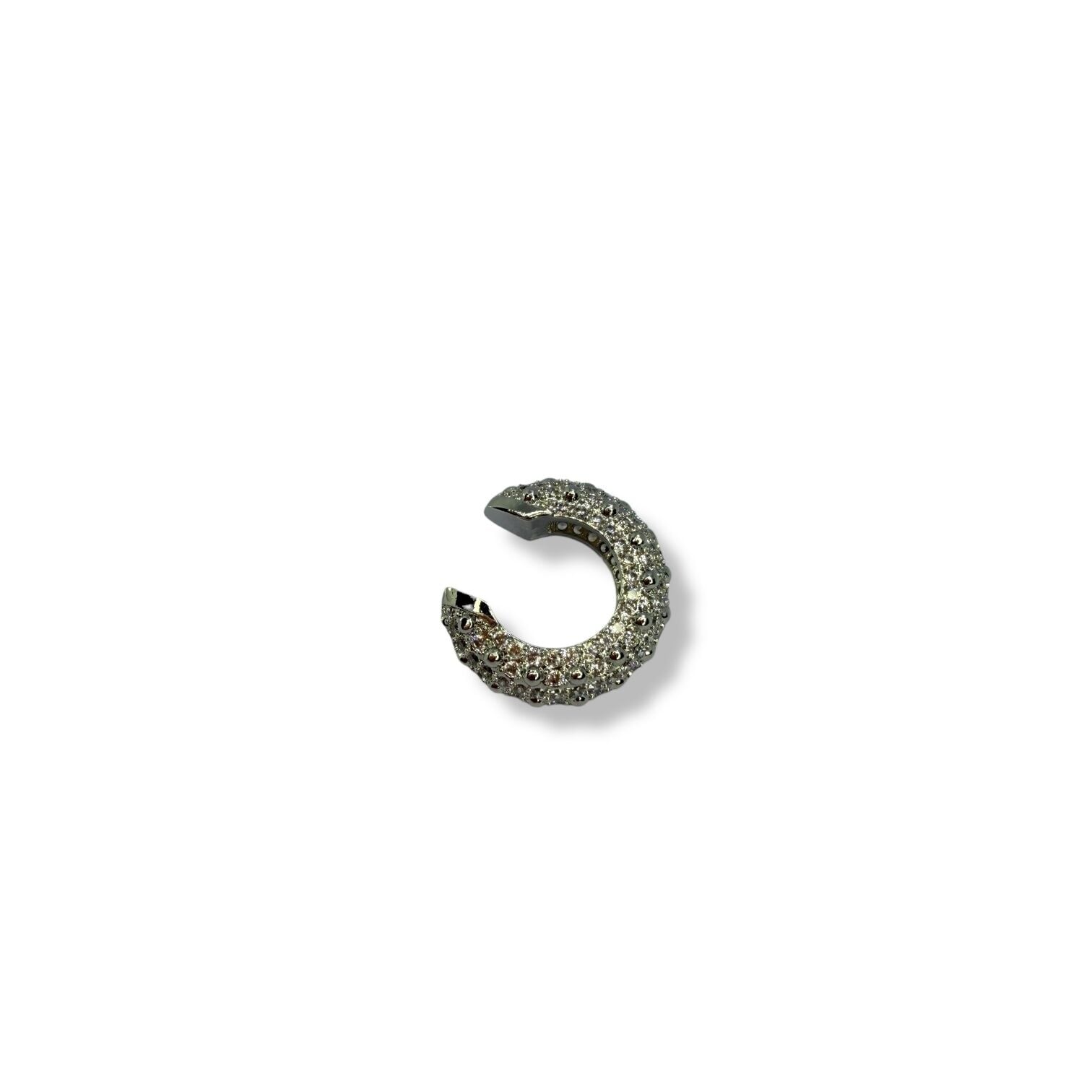 Tamamı Mikro Taşlı Bombeli Kıkırdak Küpe - Deliksiz Lüks Ear Cuff (Gold ve Gümüş Seçenekli)(SILVER)