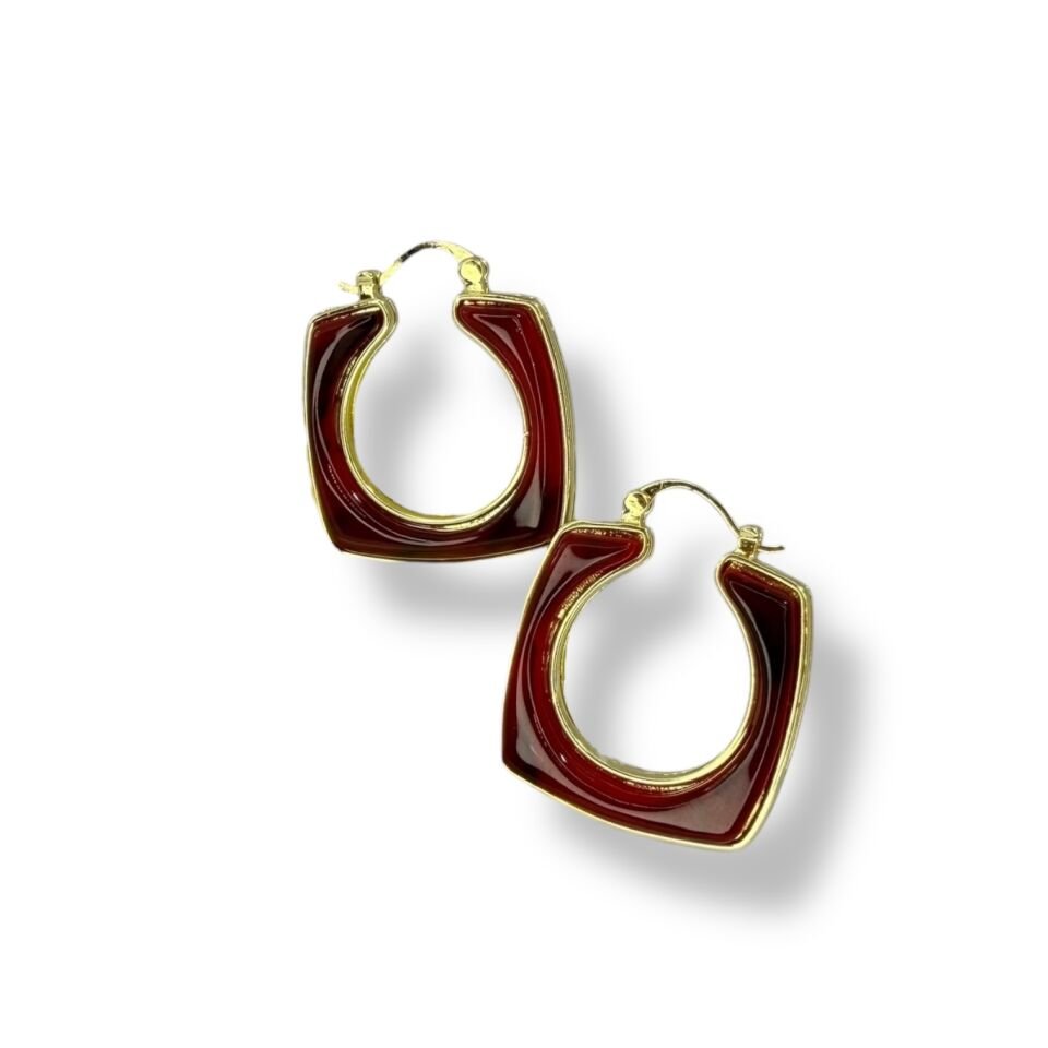 Dikdörtgen Bordo Halka Küpe