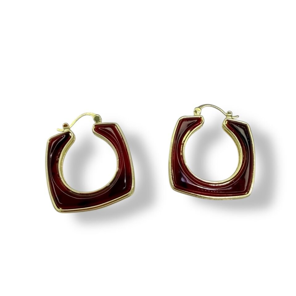 Dikdörtgen Bordo Halka Küpe