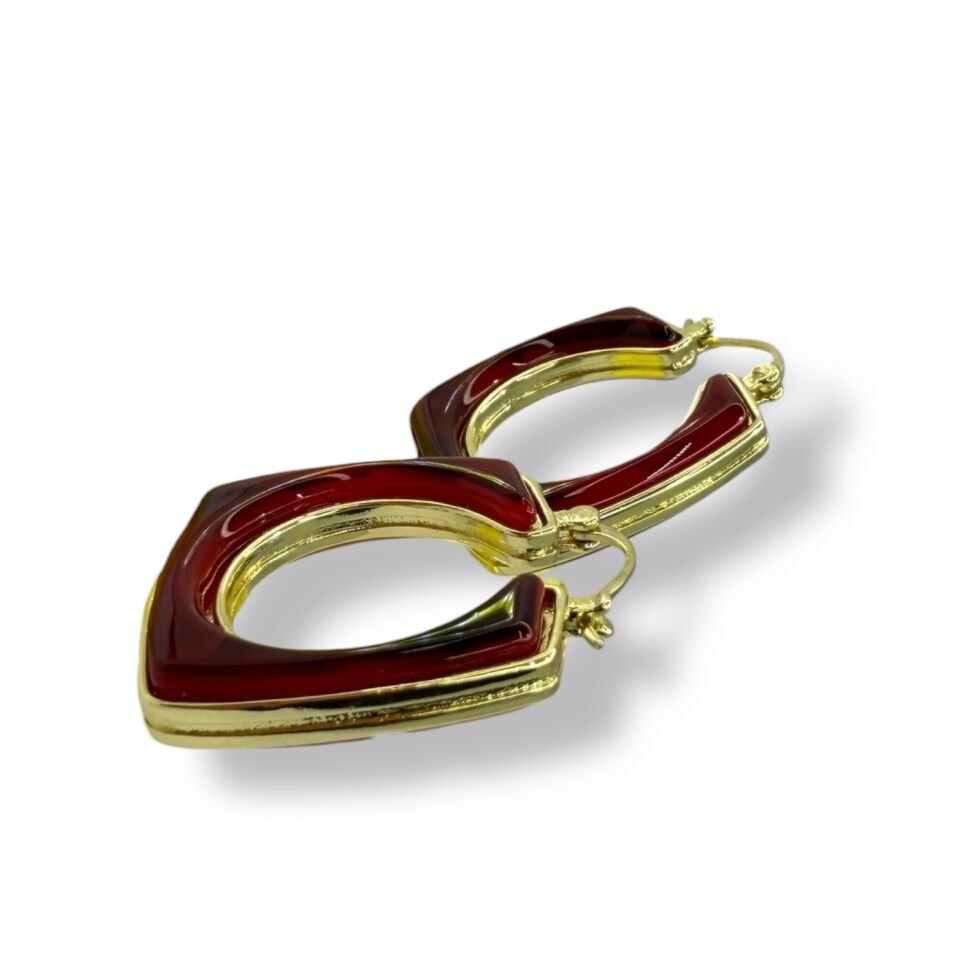 Dikdörtgen Bordo Halka Küpe