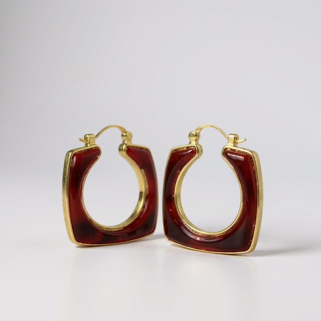 Dikdörtgen Bordo Halka Küpe